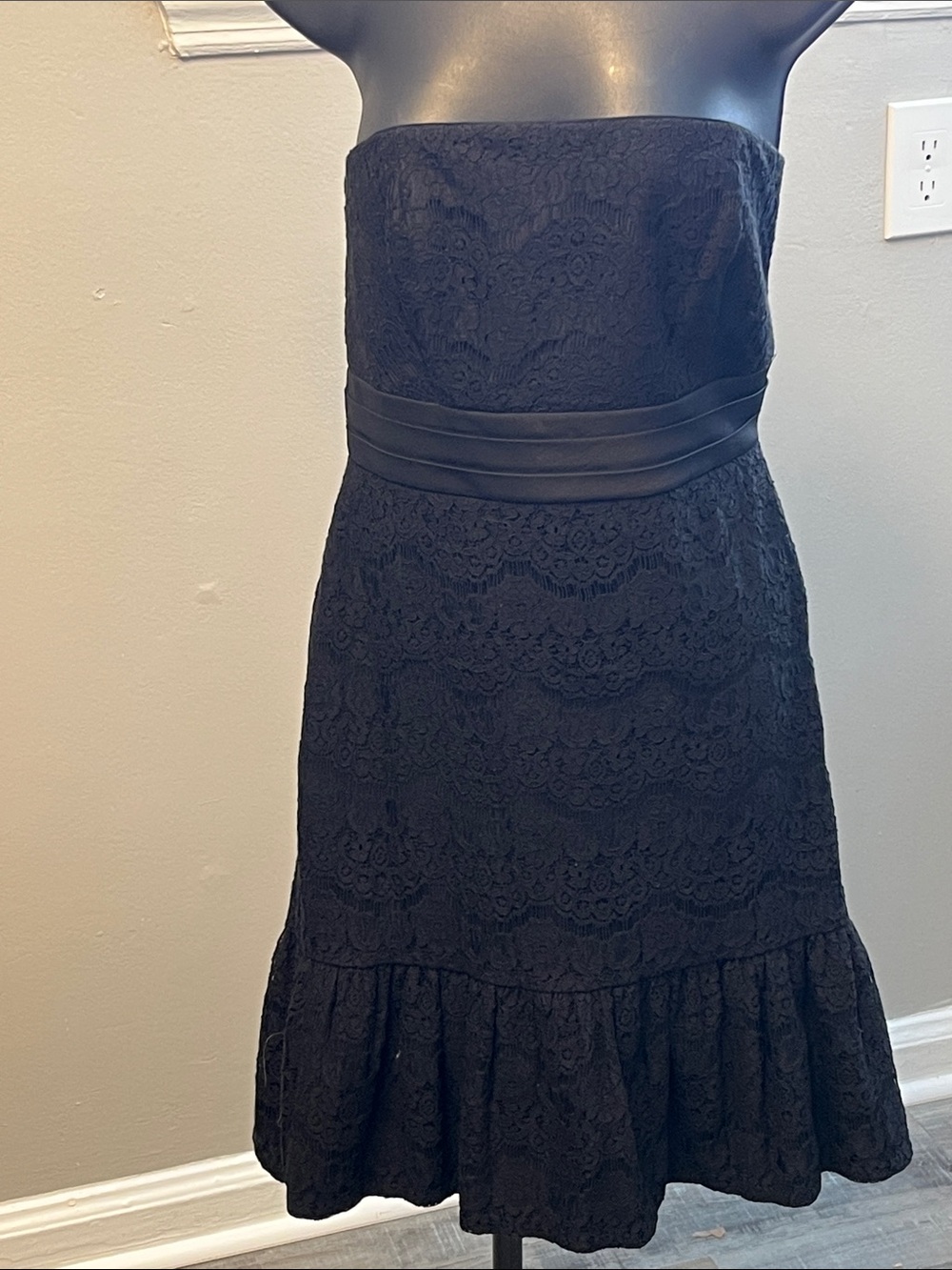 White House Black Market Black Strapless Lace Dress with Waistband